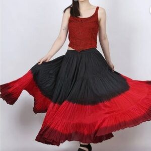 WEVEZ ATS Tie Dye Tribal Fusion 25 yd Skirt. Black and Red Tiered Skirt. Large.